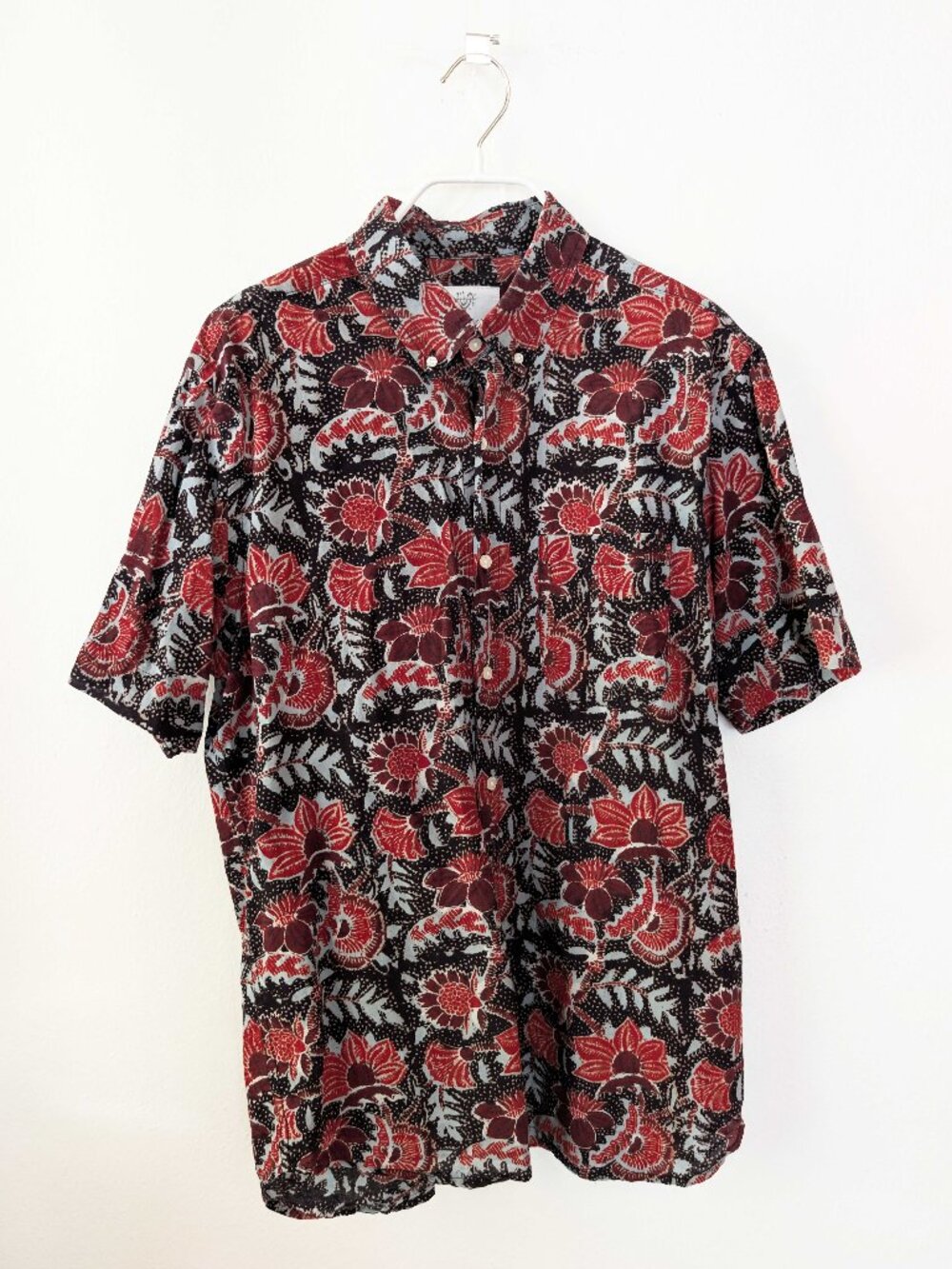 Anokhi Kardo Shirt Men M Floral Short Sleeve 100% Cotton Hand Block